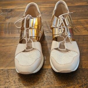 Michael Kors Gold Metallic & Cream Lace-Up Sneakers